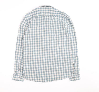 Marks and Spencer Men's Blue Check Regular Fit Long Sleeve Cotton Shirt Size S