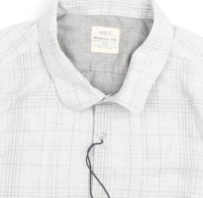 Marks and Spencer Men’s Grey Check 3XL Regular Fit Long Sleeve Shirt