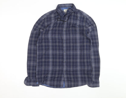 Marks and Spencer Men’s Blue Check Regular Fit Cotton Long Sleeve Shirt S