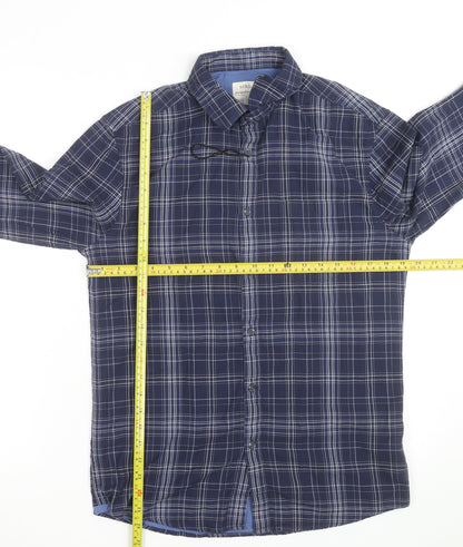 Marks and Spencer Men’s Blue Check Regular Fit Cotton Long Sleeve Shirt S