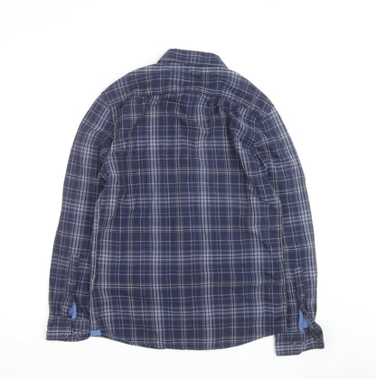 Marks and Spencer Men’s Blue Check Regular Fit Cotton Long Sleeve Shirt S