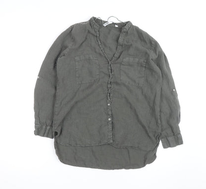 Zara Womens Grey Linen Tunic Blouse Size M Long Sleeve Casual Top