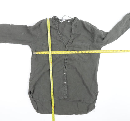 Zara Womens Grey Linen Tunic Blouse Size M Long Sleeve Casual Top