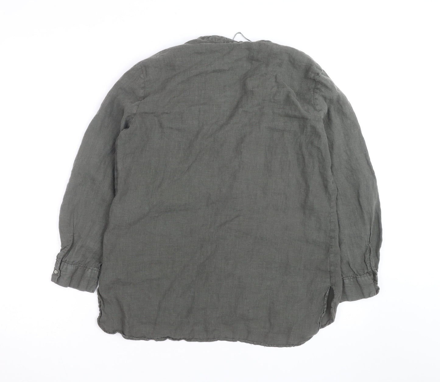 Zara Womens Grey Linen Tunic Blouse Size M Long Sleeve Casual Top