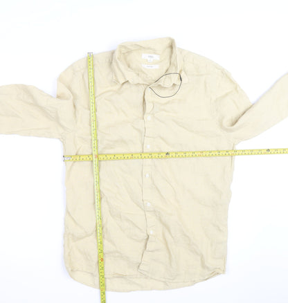 Marks and Spencer Men's Beige Linen Long Sleeve Button-Up Shirt M