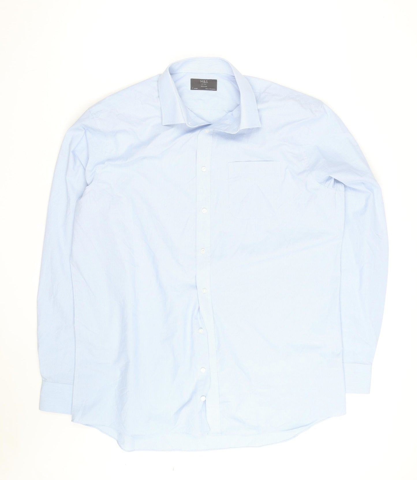 Marks and Spencer Men's Blue Regular Fit Long Sleeve Shirt Size 17