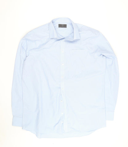 Marks and Spencer Men's Blue Regular Fit Long Sleeve Shirt Size 17