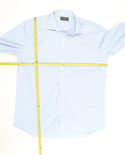 Marks and Spencer Men's Blue Regular Fit Long Sleeve Shirt Size 17