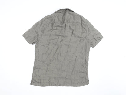 Marks and Spencer Men's Grey Pure Linen Short Sleeve Button-Up Shirt M