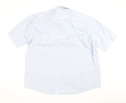 Marks and Spencer Men's Blue Check Cotton Short Sleeve Button-Up Shirt 18.5in