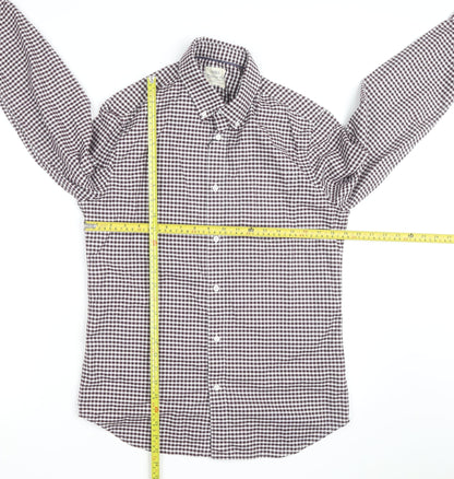 Marks and Spencer Men's Brown Check Regular Fit Long Sleeve Cotton Shirt Size M