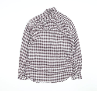 Marks and Spencer Men's Brown Check Regular Fit Long Sleeve Cotton Shirt Size M