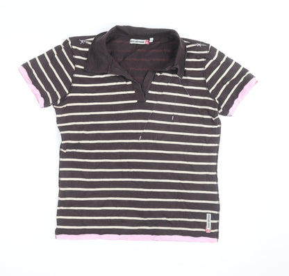 Duck and Cover Women's Brown Striped Polo Shirt L Cotton Blend