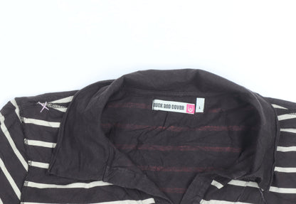 Duck and Cover Women's Brown Striped Polo Shirt L Cotton Blend