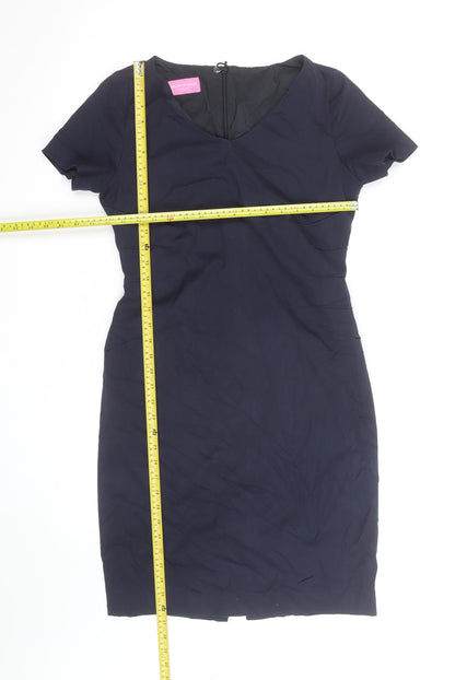 Brook Taverner Women's Navy Blue V-Neck Sheath Work Dress Size 12