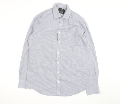 Marks and Spencer Men's Blue Check Tailored Cotton Long Sleeve Shirt M