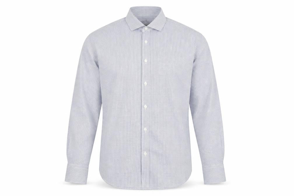 Marks & Spencer Men's Blue Check Tailored Cotton Long Sleeve Shirt M