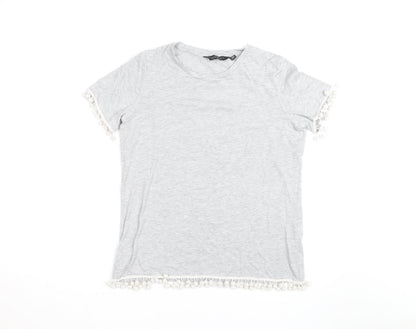 Dorothy Perkins Womens Grey Pom Pom Trim T-Shirt Size 14
