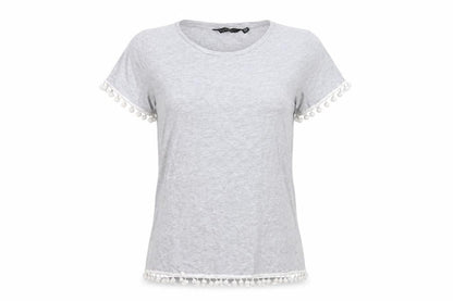 Dorothy Perkins Womens Grey Pom Pom Trim T-Shirt Size 14