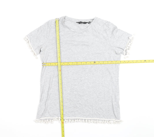 Dorothy Perkins Womens Grey Pom Pom Trim T-Shirt Size 14