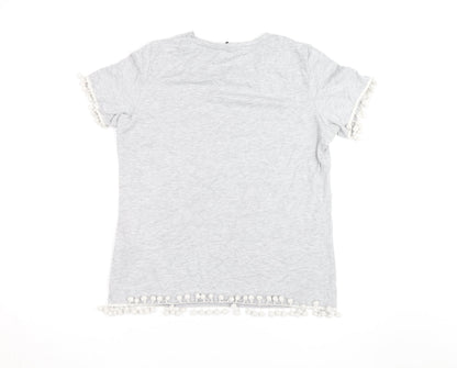 Dorothy Perkins Womens Grey Pom Pom Trim T-Shirt Size 14