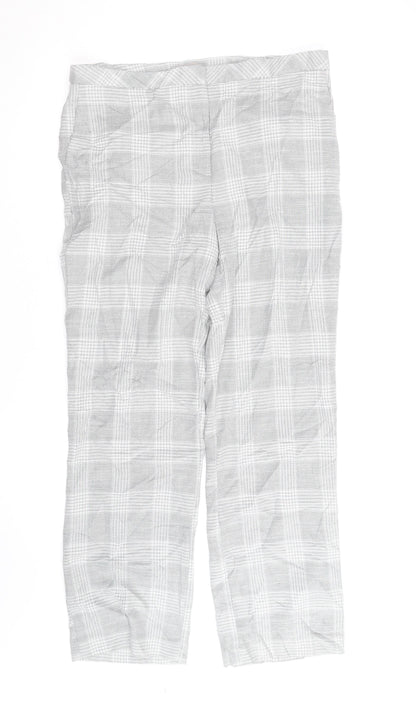 H&M Men's Grey Checked Slim Fit Chino Trousers Size M