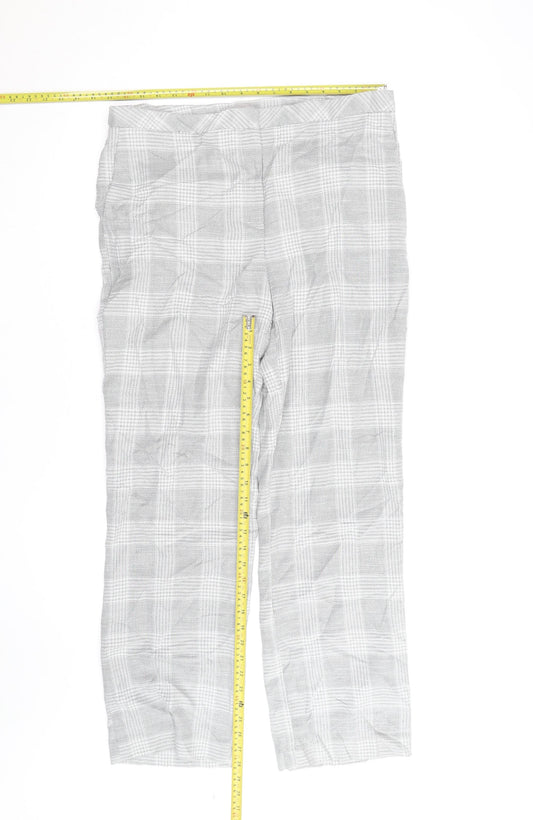H&M Men's Grey Checked Slim Fit Chino Trousers Size M