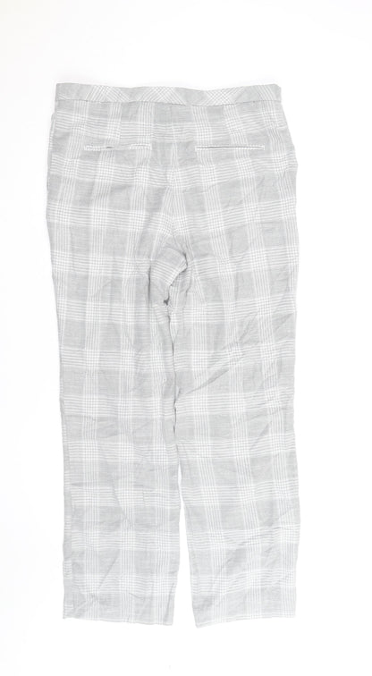 H&M Men's Grey Checked Slim Fit Chino Trousers Size M