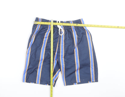 boohooMAN Men Blue Striped Drawstring Casual Shorts Size S