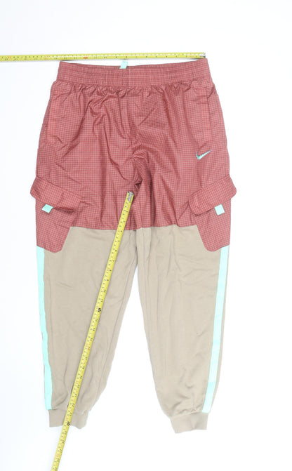 Nike Men's Beige & Red Jogger Trousers Size L Lightweight Cargo Style