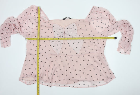 Yours Womens Pink Heart Print Chiffon Bow Blouse Plus Size 30-32
