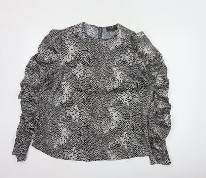 AX Paris Womens Black Animal Print Ruffle Long Sleeve Blouse Size 14