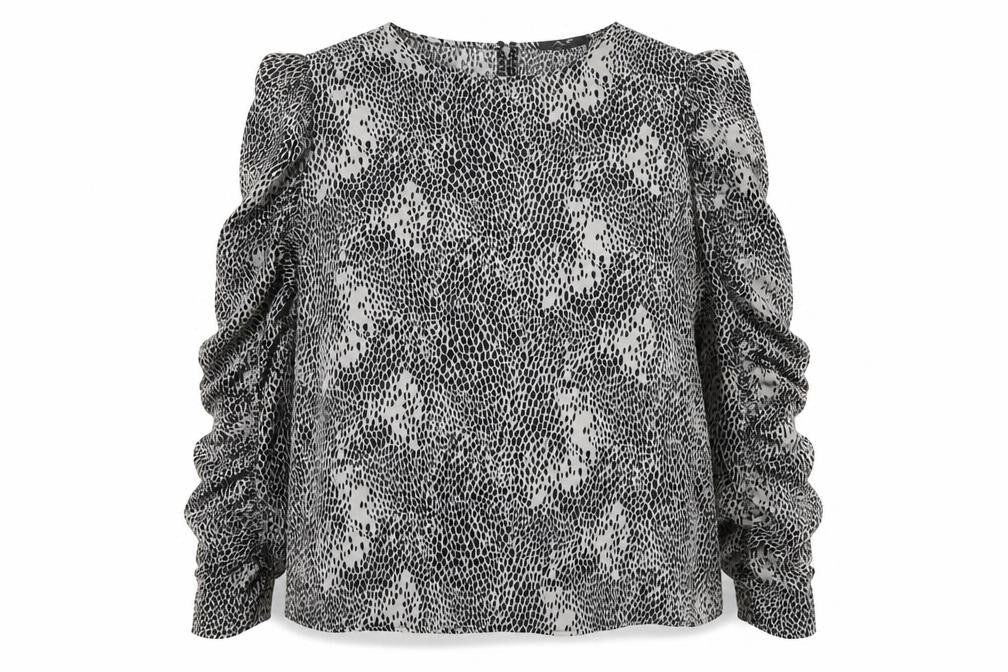 AX Paris Womens Black Animal Print Ruffle Long Sleeve Blouse Size 14