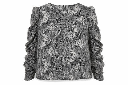 AX Paris Womens Black Animal Print Ruffle Long Sleeve Blouse Size 14