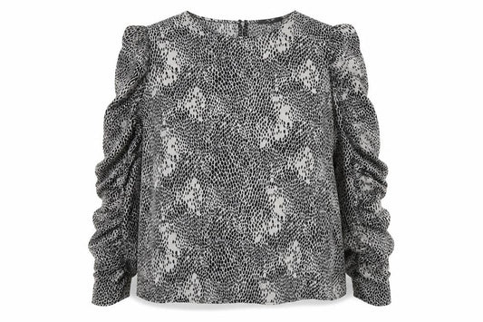 AX Paris Womens Black Animal Print Ruffle Long Sleeve Blouse Size 14