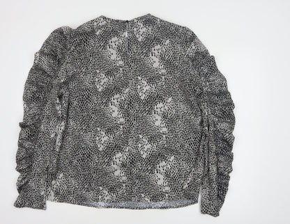 AX Paris Womens Black Animal Print Ruffle Long Sleeve Blouse Size 14