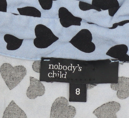 Nobody's Child Blue Heart Print Short Sleeve Shirt Dress UK 8