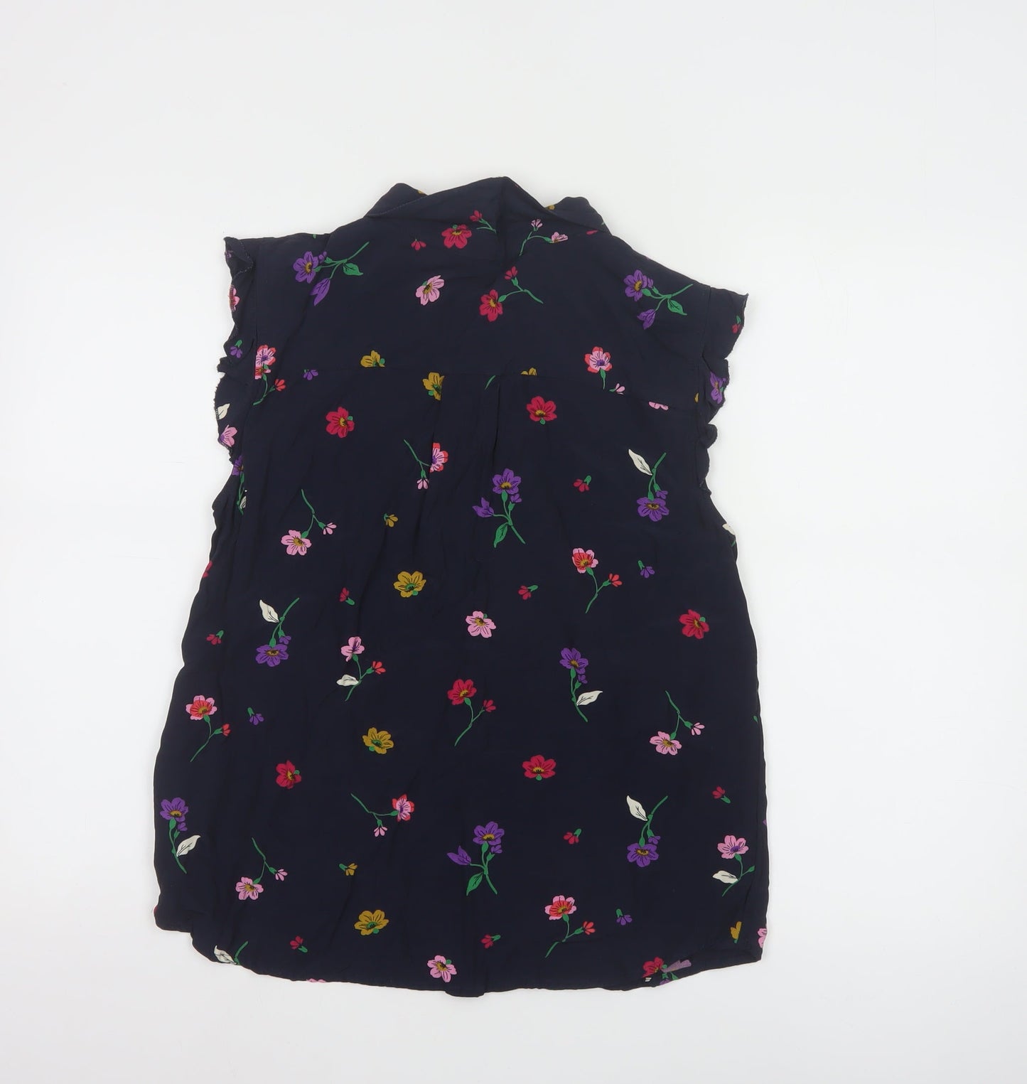 Laura Ashley Women's Blue Floral Sleeveless Collared Tunic Blouse Size 14