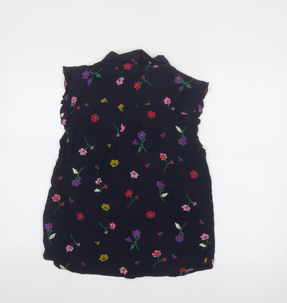 Laura Ashley Women's Blue Floral Sleeveless Collared Tunic Blouse Size 14
