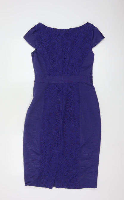 Monsoon Women Blue Lace Sheath Dress UK 10 Scoop Neck Knee Length