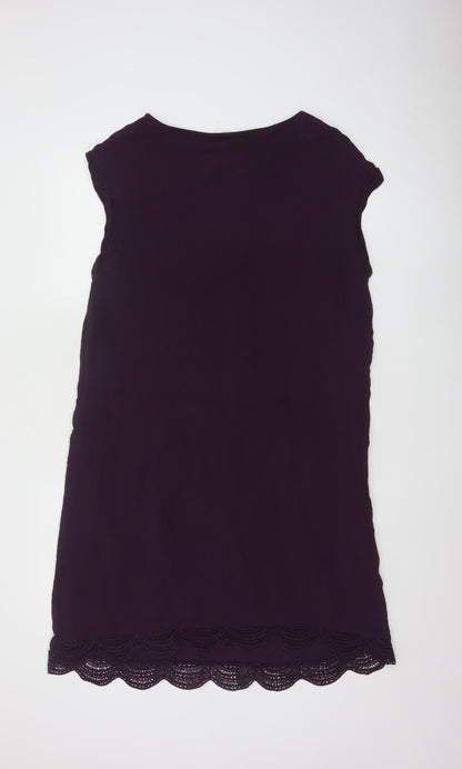 White Stuff Women's Purple Lace Trim Sleeveless Shift Dress Size 16