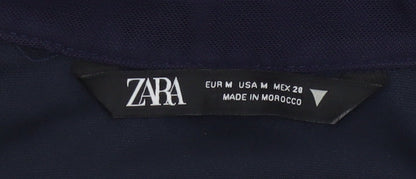 Zara Women Blue Size 10 Ruched Long Sleeve Shirt Dress