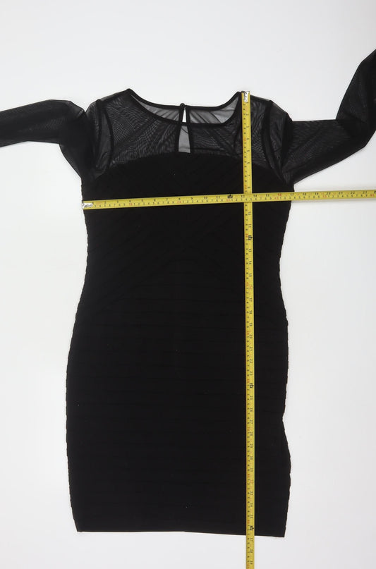 Wallis Women Black Long Sleeve Bodycon Knee Length Dress Size 12