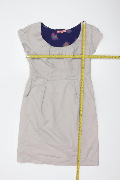 White Stuff Women Beige Size 12 Short Sleeve Knee Length Shift Dress
