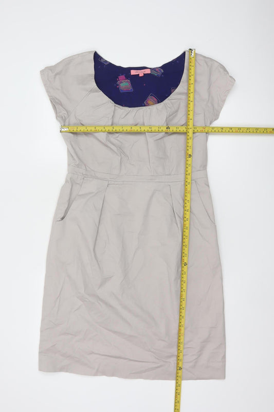 White Stuff Women Beige Size 12 Short Sleeve Knee Length Shift Dress