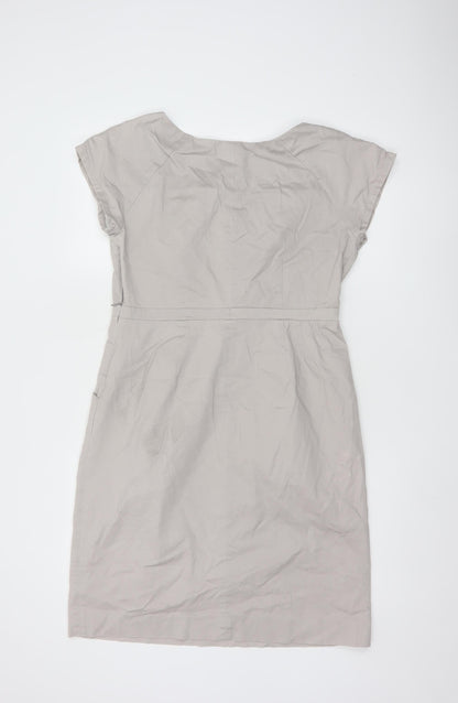 White Stuff Women Beige Size 12 Short Sleeve Knee Length Shift Dress