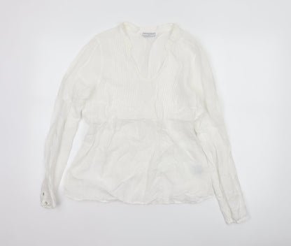 The White Company Women’s White Linen Tunic Blouse Size 12 Long Sleeve