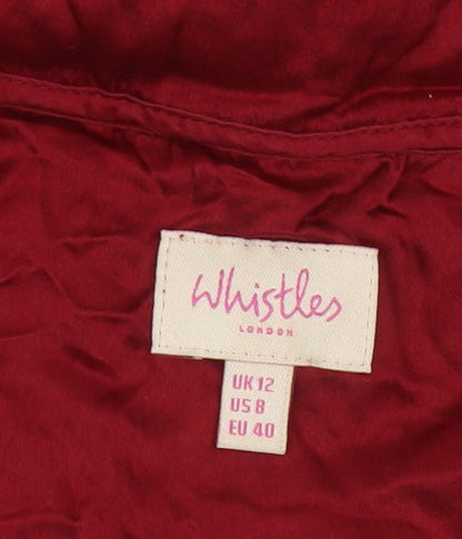 Whistles Women’s Red Wrap Dress Size 12 Short Sleeve Collared Ruffle Hem
