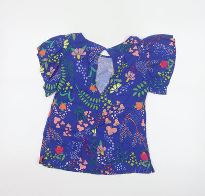Oliver Bonas Women's Blue Floral Viscose Tunic Blouse Size 10