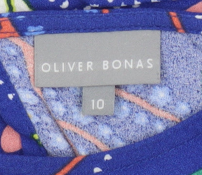 Oliver Bonas Women's Blue Floral Viscose Tunic Blouse Size 10